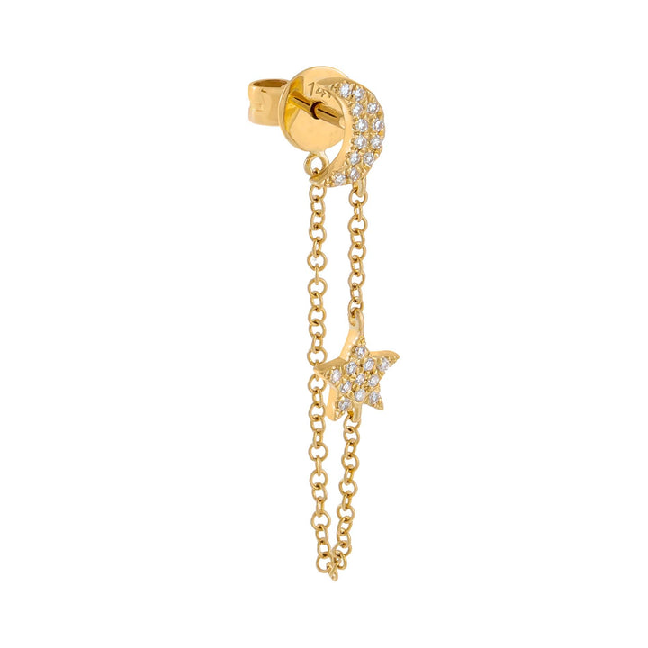 14K Gold / Single Diamond Celestial Chain Stud Earring 14K - Adina Eden's Jewels