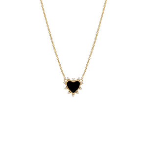 14K Gold / Onyx Diamond Spiked Stone Heart Necklace 14K - Adina Eden's Jewels
