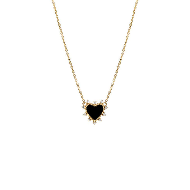 14K Gold / Onyx Diamond Spiked Stone Heart Necklace 14K - Adina Eden's Jewels