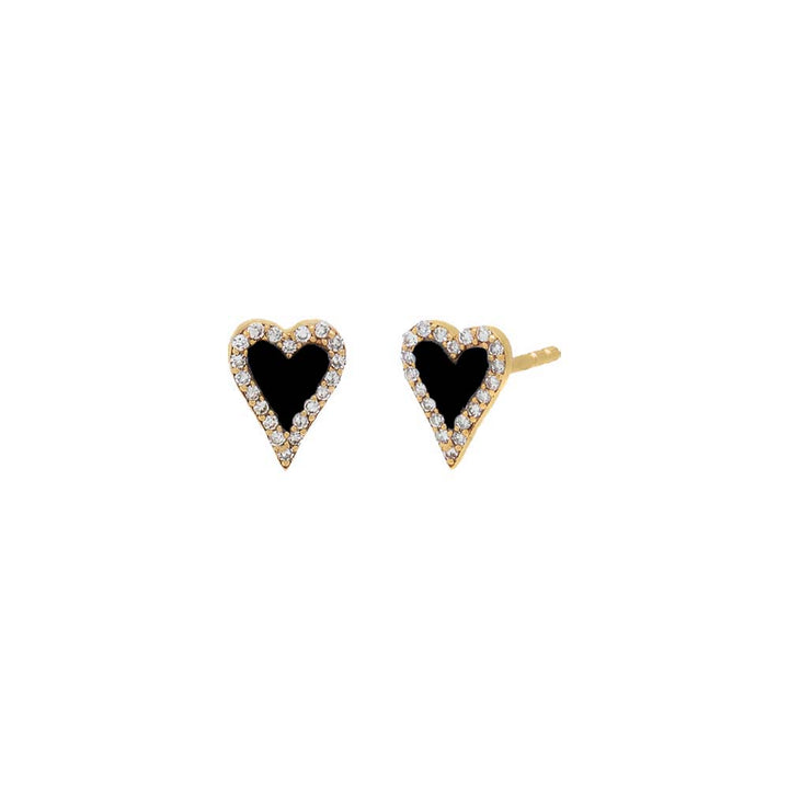 14K Gold / Onyx Mini Diamond Pave Outline Stone Heart Stud Earring 14K - Adina Eden's Jewels