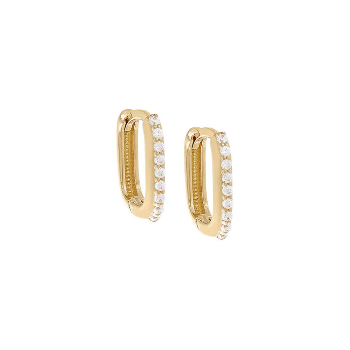 14K Gold / Pair / 11MM Thin Pave Paperclip Huggie 
Earring 14K - Adina Eden's Jewels