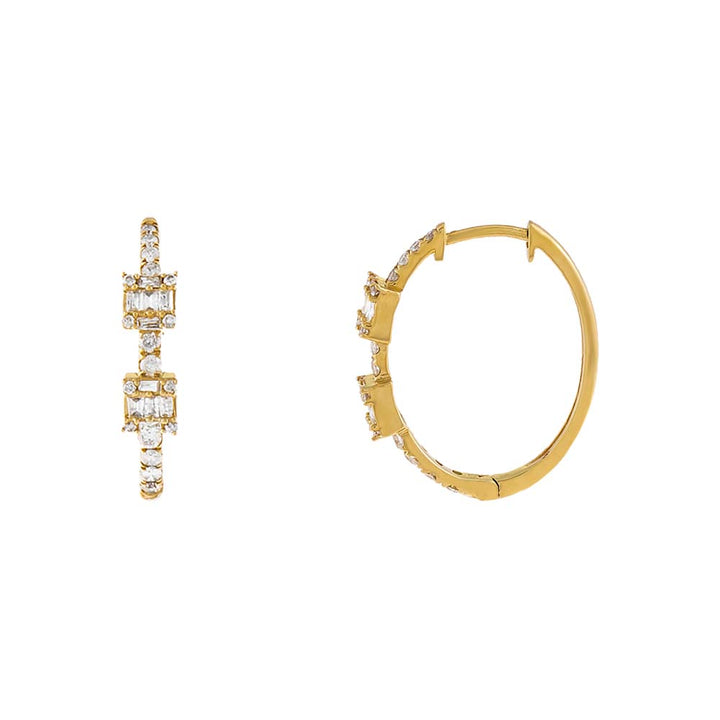 14K Gold Princess Diamond Illusion Hoop Earring 14K - Adina Eden's Jewels