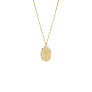14K Gold Diamond Starburst Oval Medallion Necklace 14K - Adina Eden's Jewels