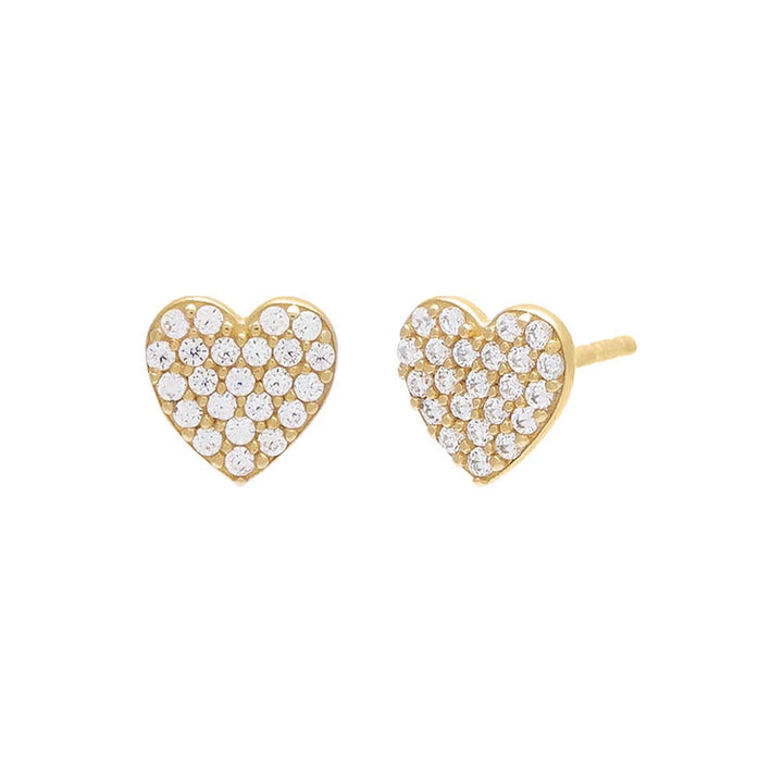 14K Gold / Pair Pavé CZ Heart Stud Earring 14K - Adina Eden's Jewels
