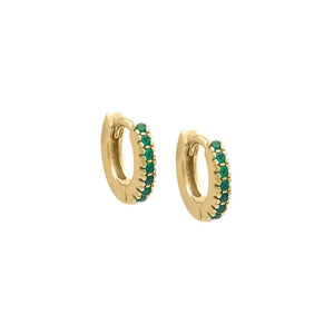 14K Gold / Pair Emerald Green CZ Mini Huggie Earring 14K - Adina Eden's Jewels