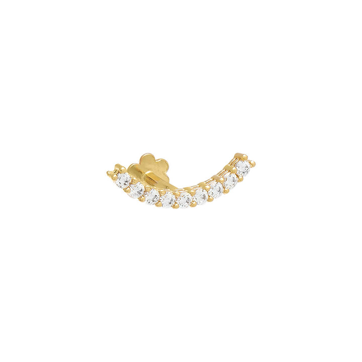 14K Gold / Single Pavé Curved Bar Threaded Stud Earring 14K - Adina Eden's Jewels
