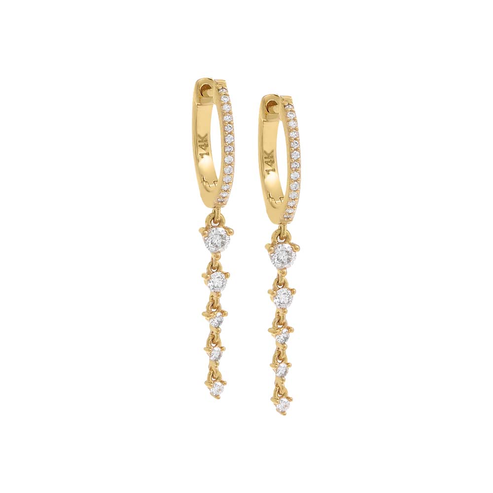 14K Gold / Pair Diamond Graduated Tennis Drop Huggie Earring 14K - Adina Eden's Jewels