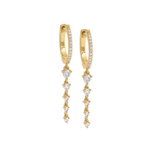 14K Gold / Pair Diamond Graduated Tennis Drop Huggie Earring 14K - Adina Eden's Jewels