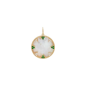 14K Gold Diamond X Emerald Multi Cluster Coin Charm 14K - Adina Eden's Jewels