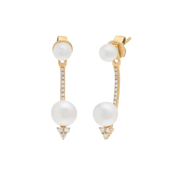14K Gold Diamond Cluster X Pearl Front Back Earring 14K - Adina Eden's Jewels