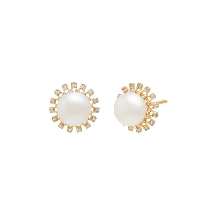 14K Gold Pearl X Diamond Multi Prong Stud Earring 14K - Adina Eden's Jewels