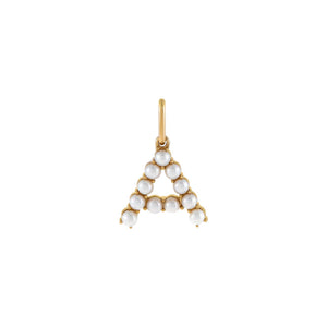 14K Gold / Single Pearl Initial Charm 14K - Adina Eden's Jewels