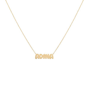 14K Gold Flat Bubble Nameplate Necklace 14K - Adina Eden's Jewels