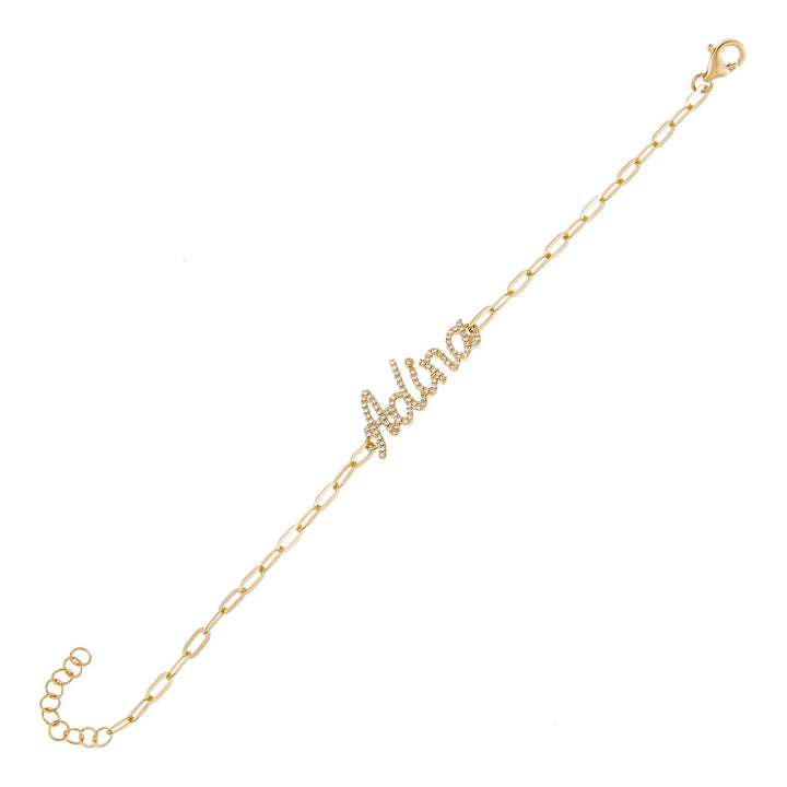 14K Gold / 2-5 Diamond Script Name Link Bracelet 14K - Adina Eden's Jewels