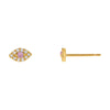 14K Gold / Pair Pink Sapphire X Diamond Evil Eye Stud Earring 18K - Adina Eden's Jewels