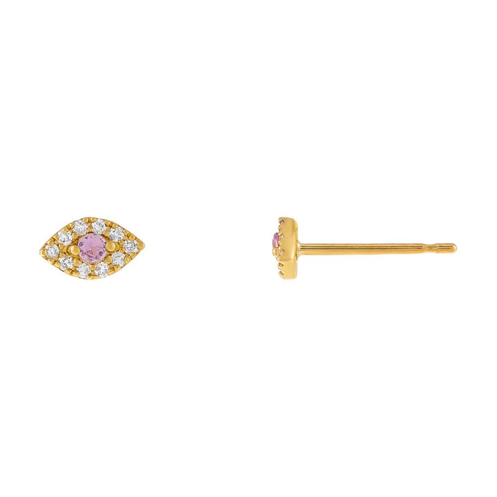 14K Gold / Pair Pink Sapphire X Diamond Evil Eye Stud Earring 18K - Adina Eden's Jewels