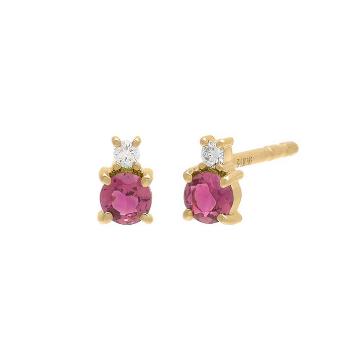 Sapphire Pink / Single Diamond X Gemstone Stud Earring 14K - Adina Eden's Jewels
