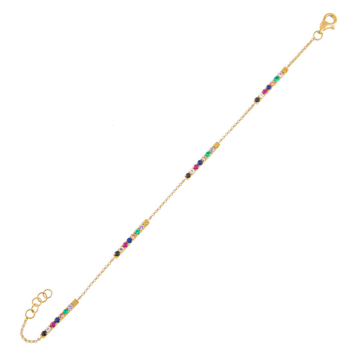 Multi-Color Diamond Rainbow Bar Bracelet 14K - Adina Eden's Jewels