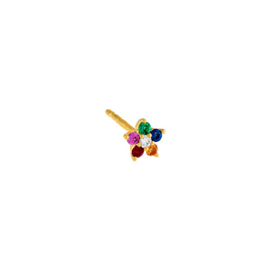 Multi-Color / Single Diamond Rainbow Flower Stud Earring 14K - Adina Eden's Jewels