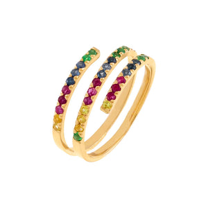 Multi-Color / 7 Diamond Rainbow Wrap Ring 14K - Adina Eden's Jewels