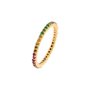 Multi-Color / 7 Diamond Rainbow Micropavé Eternity Band 14K - Adina Eden's Jewels
