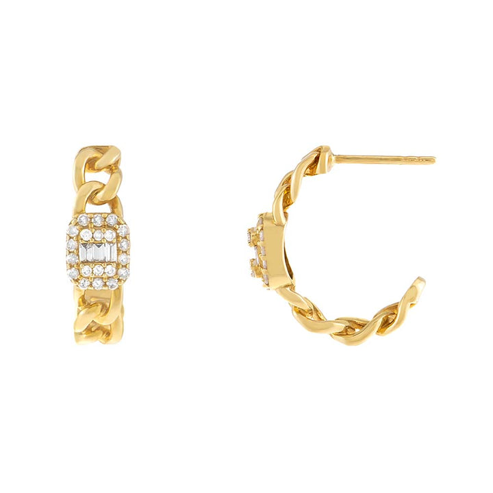 14K Gold / Radiant Diamond Illusion Curb Chain Hoop Earring 14K - Adina Eden's Jewels