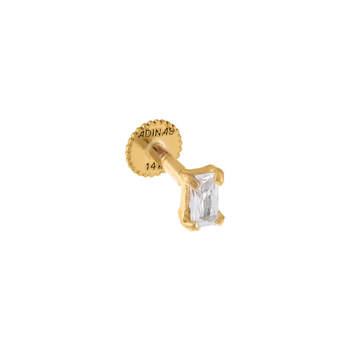 14K Gold / Single CZ Baguette Stone Stud Earring 14K - Adina Eden's Jewels