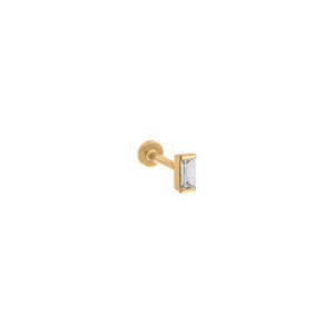 14K Gold / 6.5MM Elongated CZ Baguette Threaded Stud Earring 14K - Adina Eden's Jewels