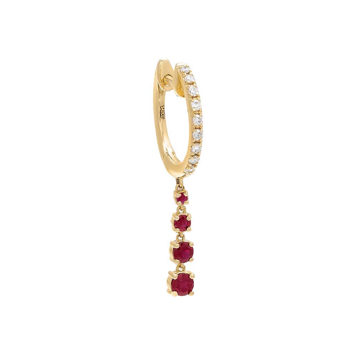 Ruby Red / Single Diamond X Gemstone Dangling Drop Huggie Earring 14K - Adina Eden's Jewels