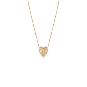 14K Gold Pave Diamond Outline Ridged Heart Necklace 14K - Adina Eden's Jewels
