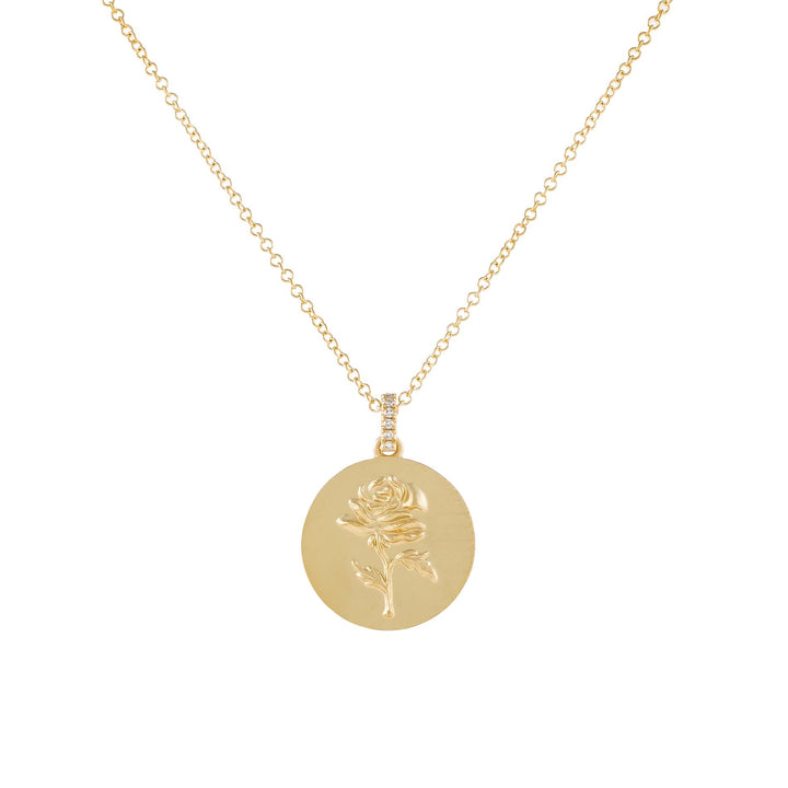 14K Gold Diamond Rose Coin Necklace 14K - Adina Eden's Jewels