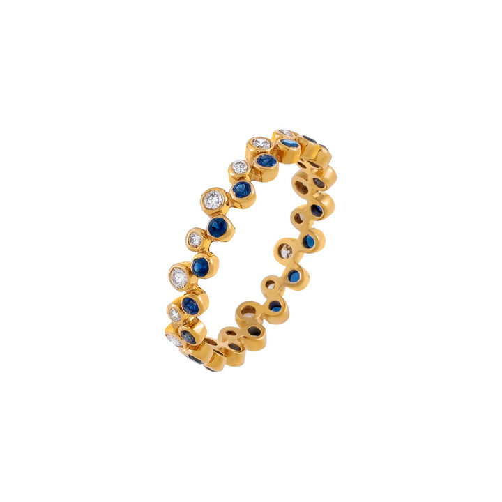 Sapphire Blue / 8 Diamond X Colored Gemstone Double Row Bezel Ring 14K - Adina Eden's Jewels