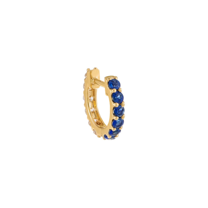 Sapphire Blue / Single Diamond X Sapphire Wide Huggie Earring 14K - Adina Eden's Jewels