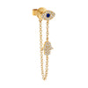 Sapphire Blue / Single Diamond Hamsa X Evil Eye Chain Stud Earring 14K - Adina Eden's Jewels