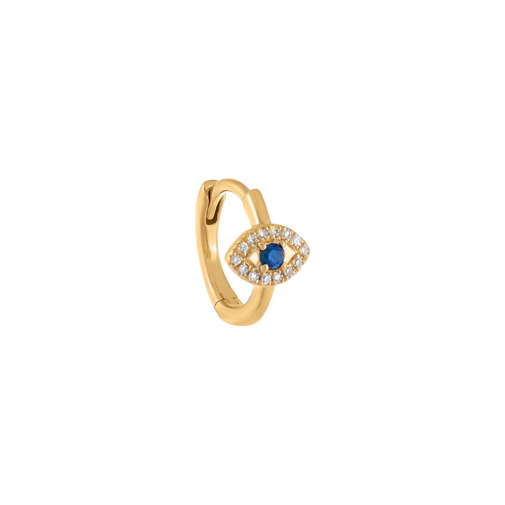 Sapphire Blue / Single Diamond Dainty Sapphire Evil Eye Huggie Earring 14K - Adina Eden's Jewels