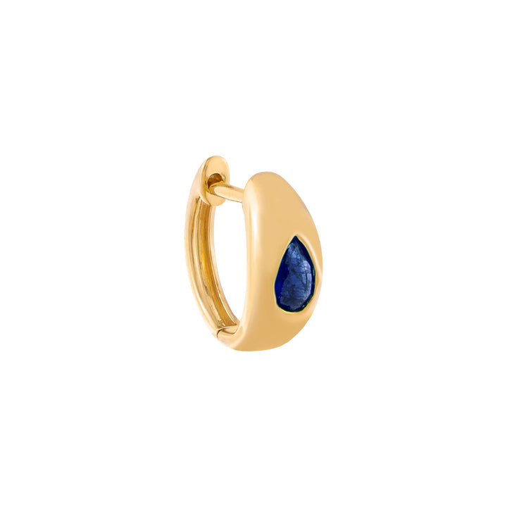 Sapphire Blue / Single Gemstone Teardrop Hollow Dome Huggie Earring 14K - Adina Eden's Jewels