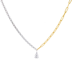Combo Diamond Teardrop Two Tone Chain Necklace 14K - Adina Eden's Jewels