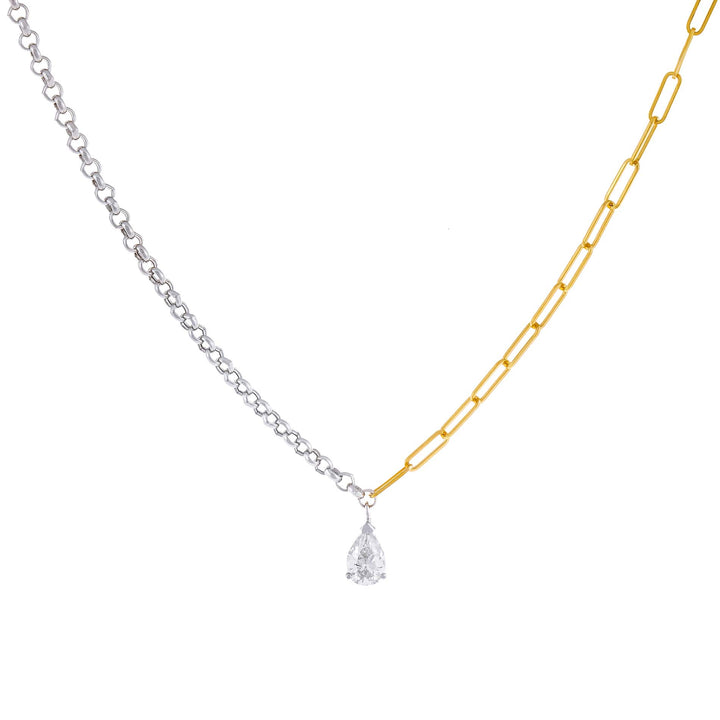 Combo Diamond Teardrop Two Tone Chain Necklace 14K - Adina Eden's Jewels