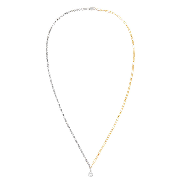  Diamond Teardrop Two Tone Chain Necklace 14K - Adina Eden's Jewels