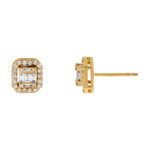 14K Gold Diamond Illusion Emerald Stud Earring 14K - Adina Eden's Jewels