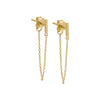 14K Gold / Pair Mini Bar Chain Front Back Drop Stud Earring 14K - Adina Eden's Jewels
