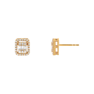 14K Gold / 8 MM Diamond Baguette Illusion Stud Earring 14K - Adina Eden's Jewels