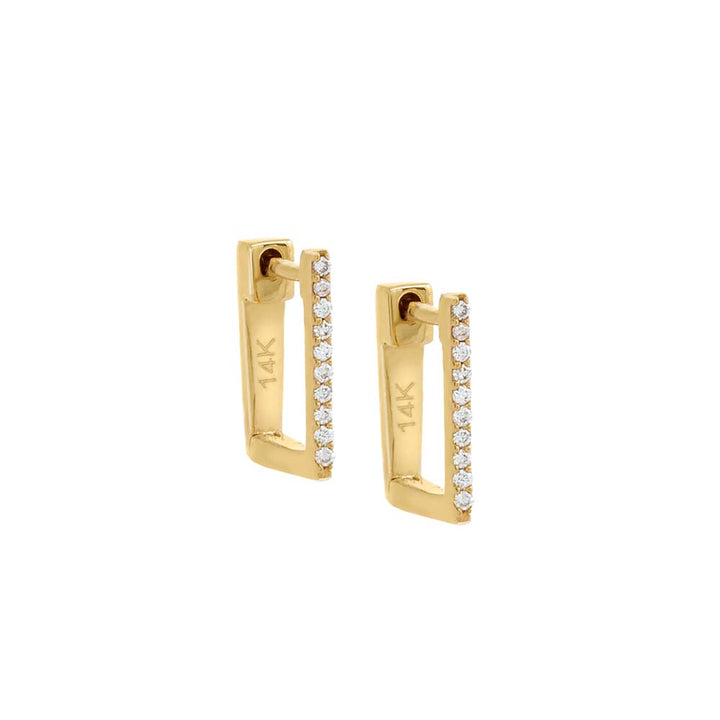 14K Gold / Single Thin Diamond Pave Square Huggie Earring 14K - Adina Eden's Jewels