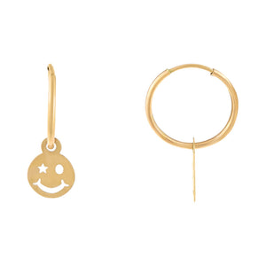 14K Gold Star Smiley Face Huggie Earring 14K - Adina Eden's Jewels