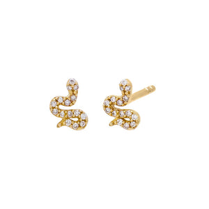 14K Gold / Pair Tiny Diamond Serpent Stud Earring 14K - Adina Eden's Jewels