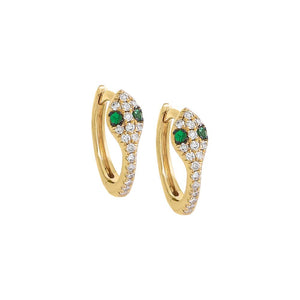 Emerald Green / Pair Diamond Snake Huggie Earring 14K - Adina Eden's Jewels