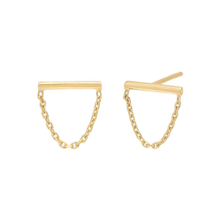 14K Gold / Single Petite Bar Chain Stud Earring 14K - Adina Eden's Jewels