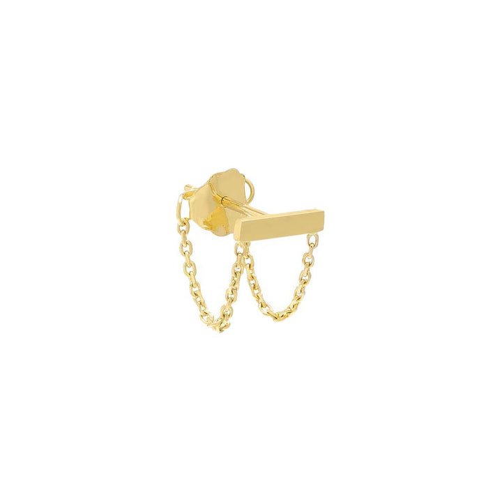14K Gold / Single Tiny Front Back Double Chain Bar Stud Earring 14K - Adina Eden's Jewels