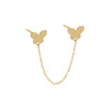 14K Gold / Single Double Butterfly Chain Stud Earring 14K - Adina Eden's Jewels
