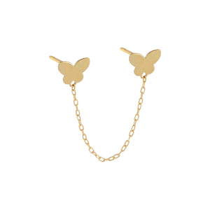 14K Gold / Single Double Butterfly Chain Stud Earring 14K - Adina Eden's Jewels